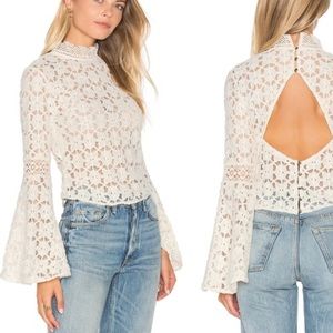 Free People “Kiss and Bell” Lace Bell Sleeve Top